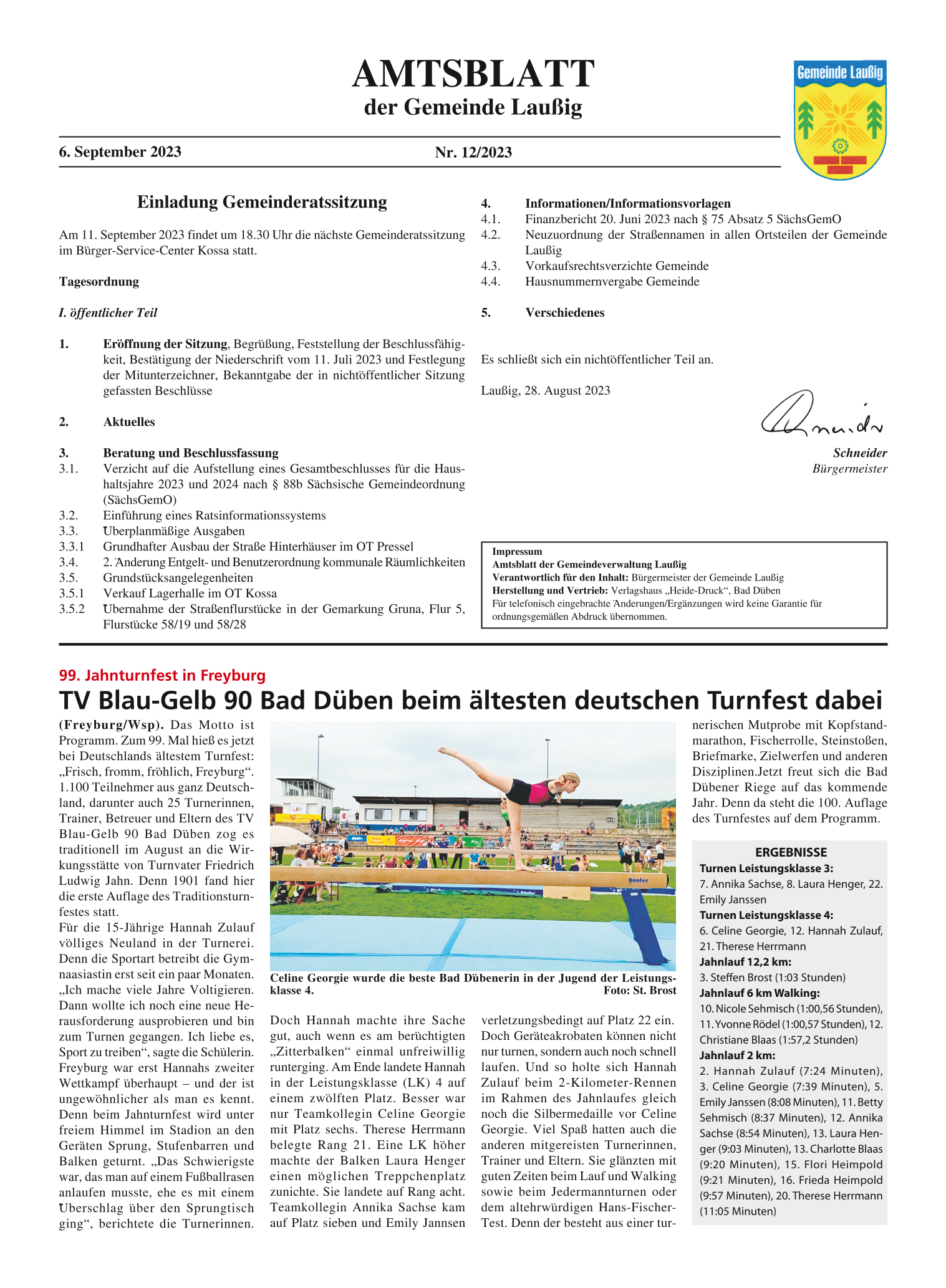 Amtsblatt Nr. 12/2023 vom 06.09.2023