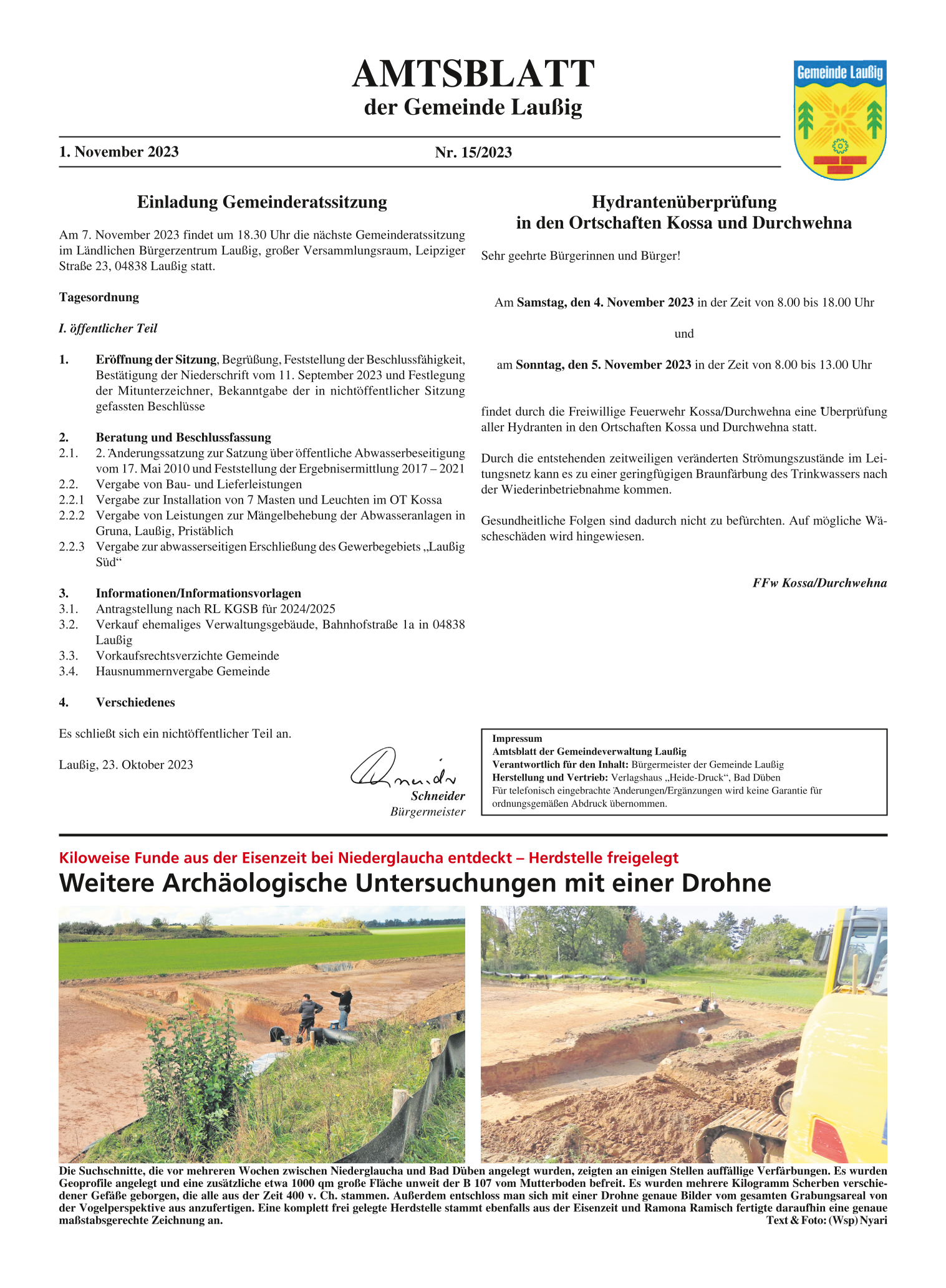 Amtsblatt Nr. 15/2023 vom 01.11.2023
