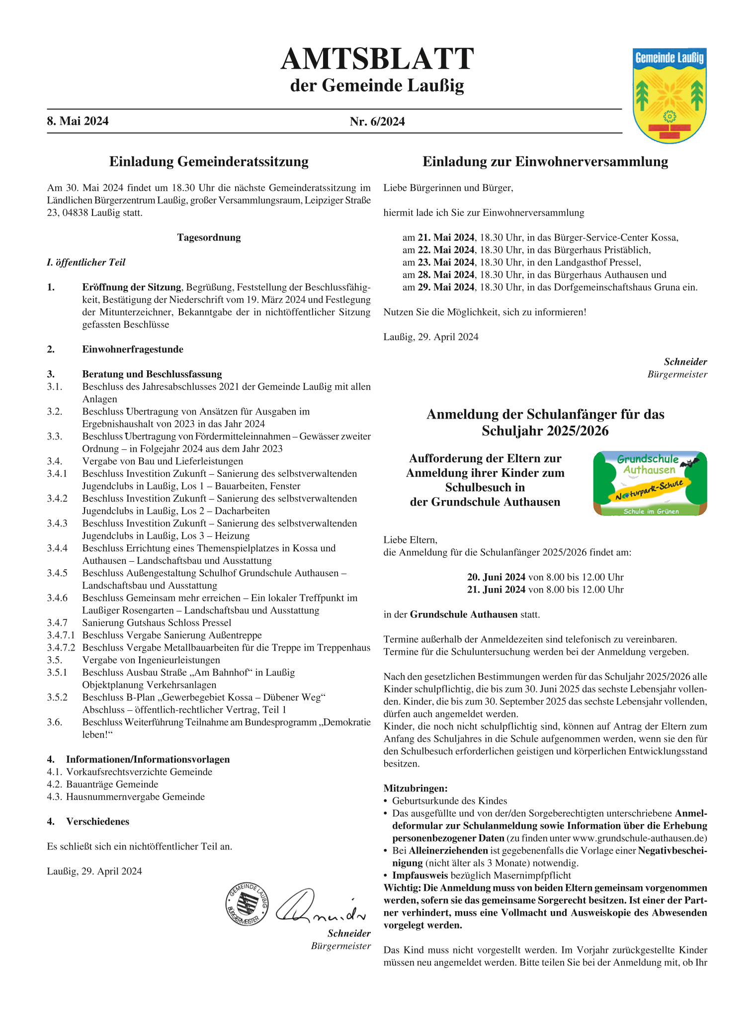 Amtsblatt Nr. 06/2024 vom 08.05.2024 Seite 1