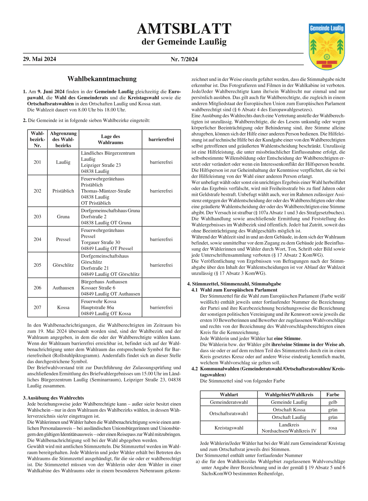 Amtsblatt Nr. 07/2024 vom 29.05.2024 Seite 1