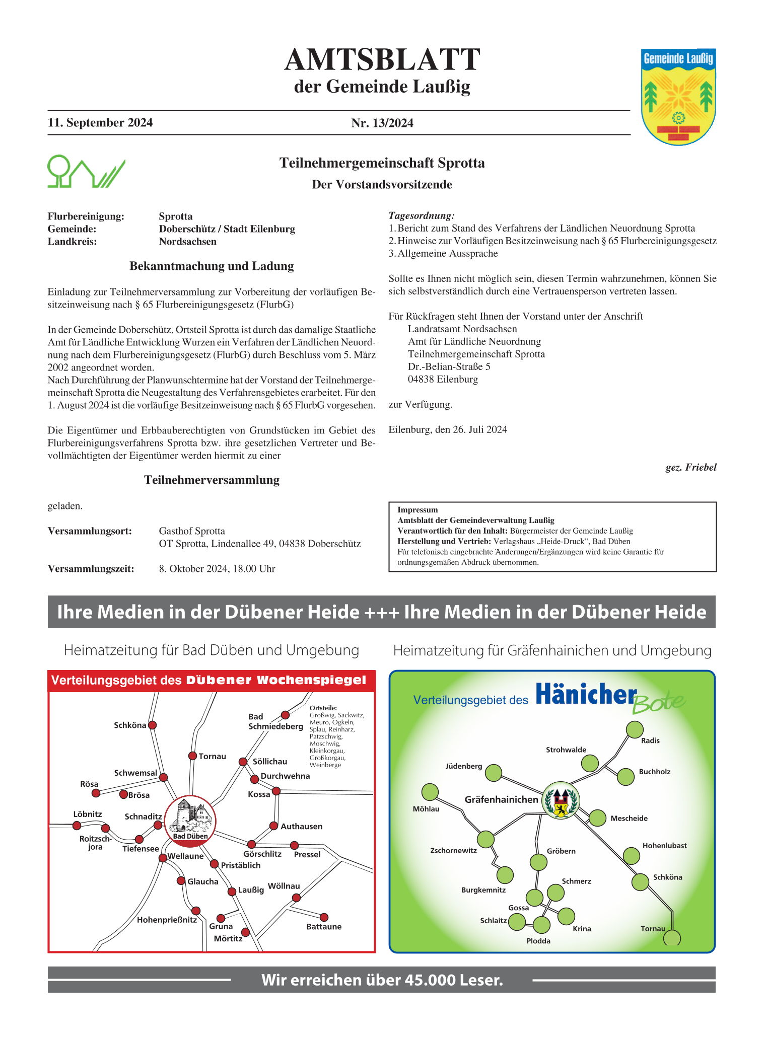 Amtsblatt Nr. 13/2024 vom 11.09.2024 Seite 1