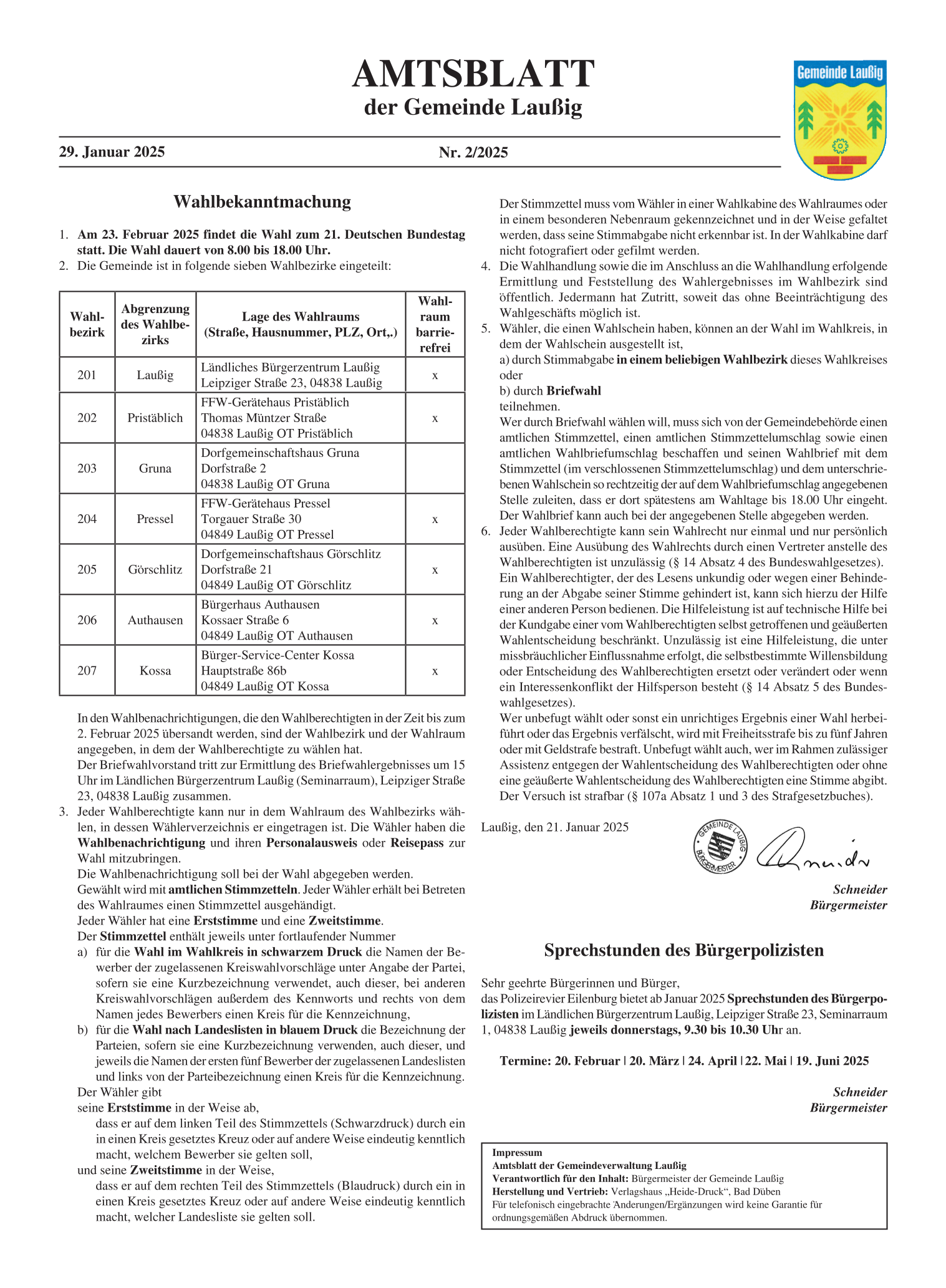Amtsblatt Nr. 02/2025 vom 29.01.2025 Seite 1