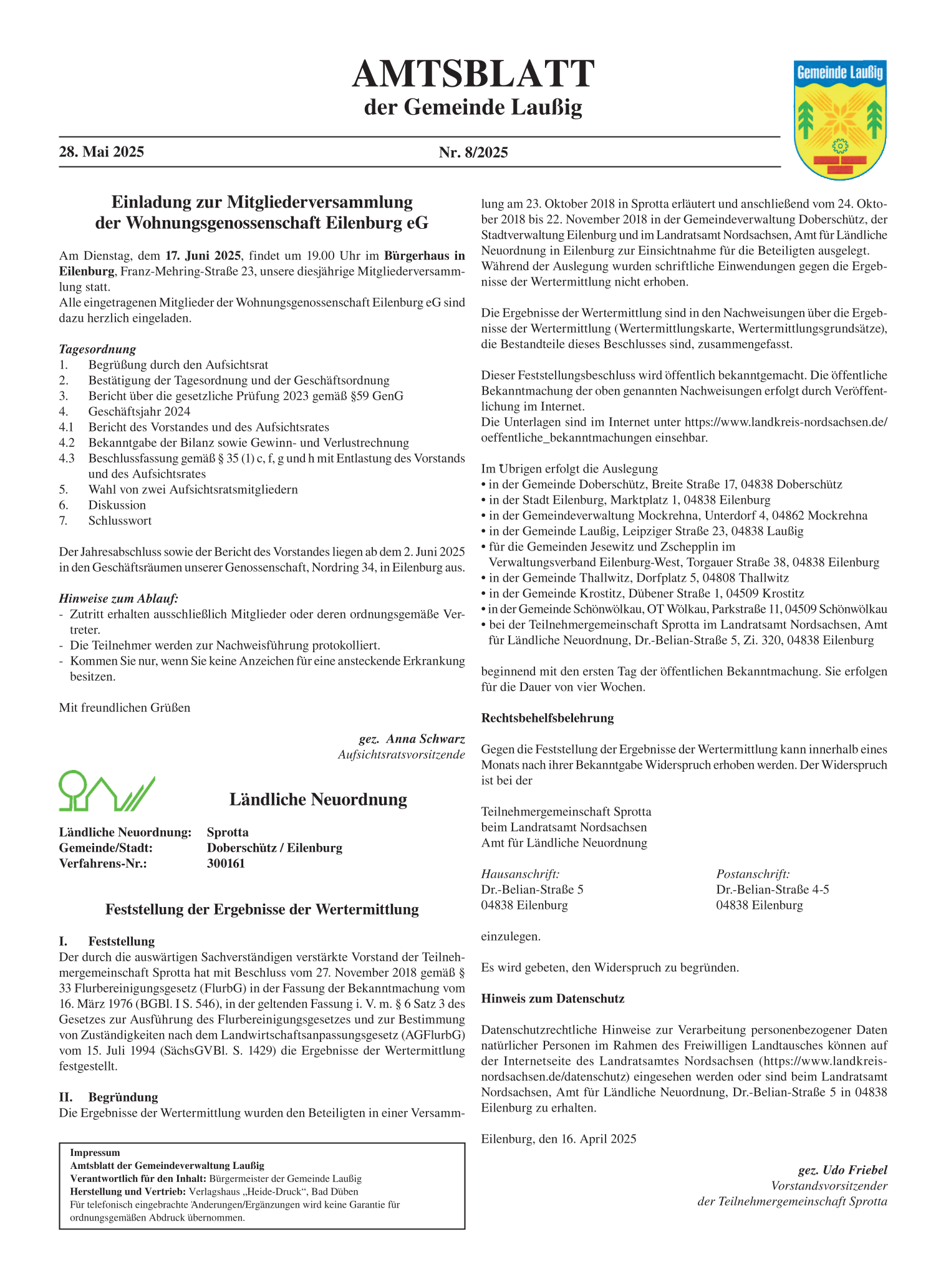 Amtsblatt Nr. 08/2025 vom 28.05.2025 Seite 1