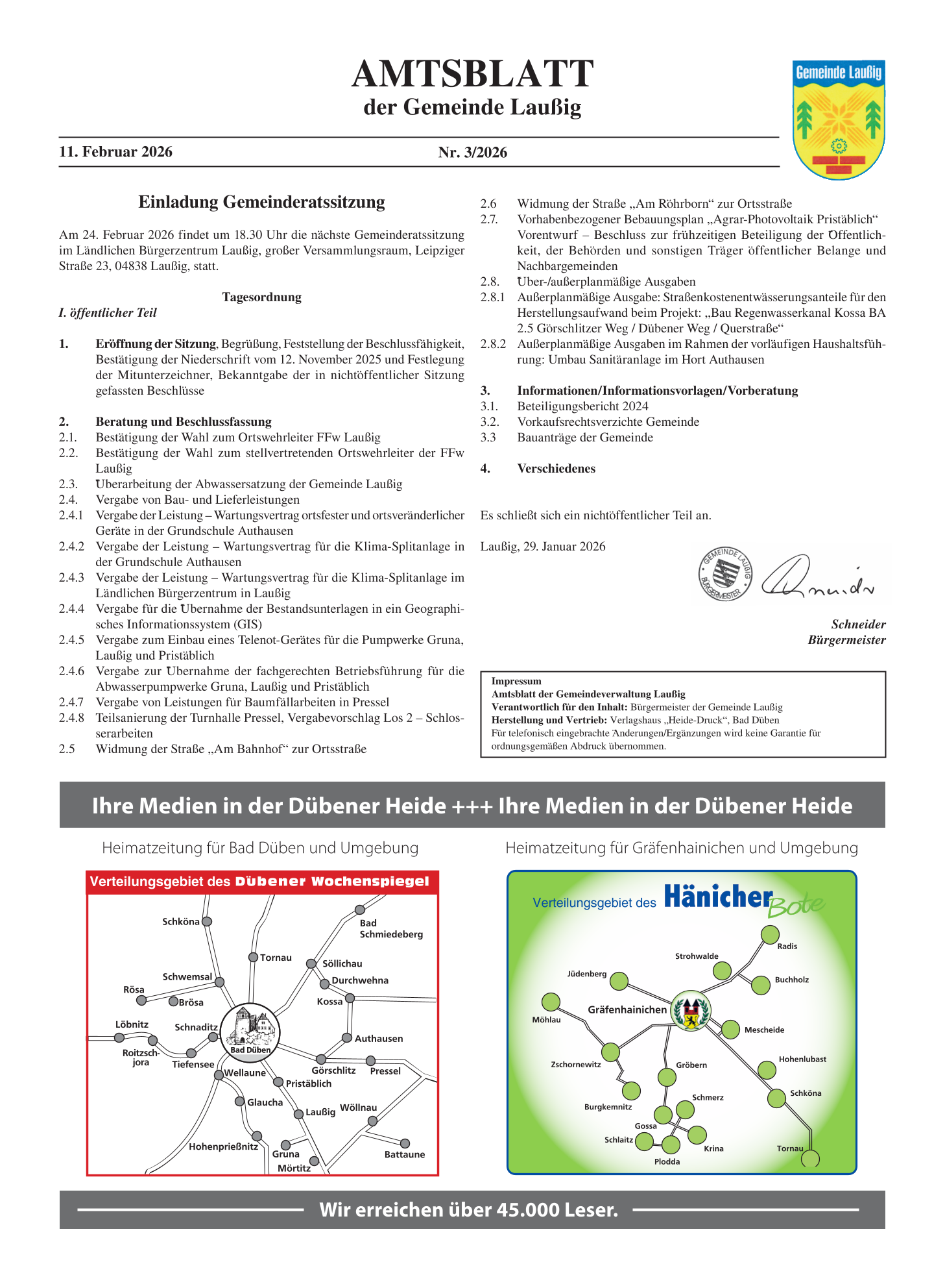 Amtsblatt Nr. 03/2026 vom 11.02.2026 Seite 1